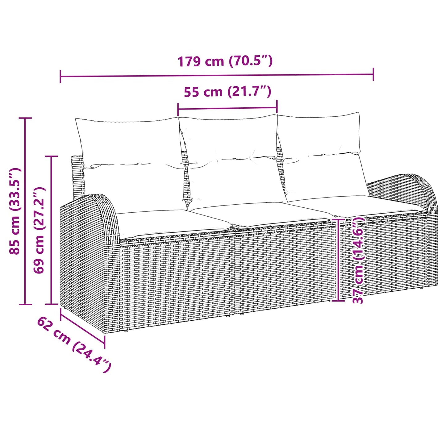 Set Divano da Giardino 3 pcs Marrone e rosso Poly Rattan | homemem39