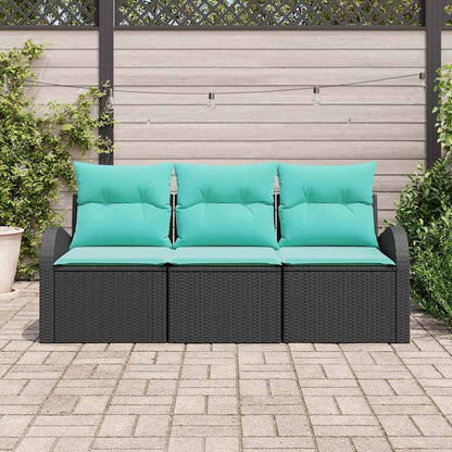 Set Divano da Giardino 3 pcs Nero e turchese Poly Rattan | homemem39