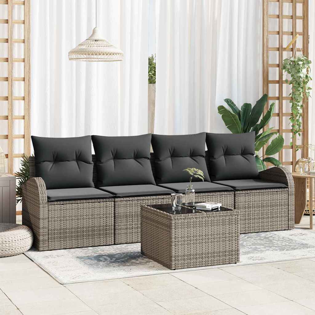 Set Divano da Giardino con cuscino 5 pcs Grigio polyrattan | homemem39