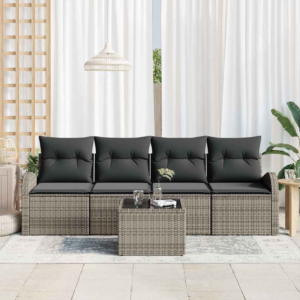 Set Divano da Giardino con cuscino 5 pcs Grigio polyrattan | homemem39