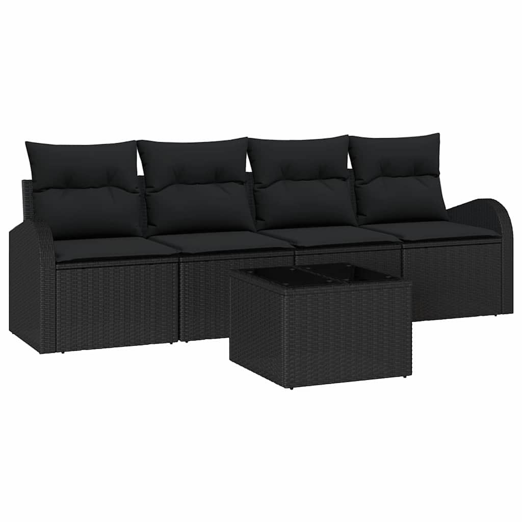 Set Divano da Giardino con archiviazione 5 pcs Nero polyrattan | homemem39