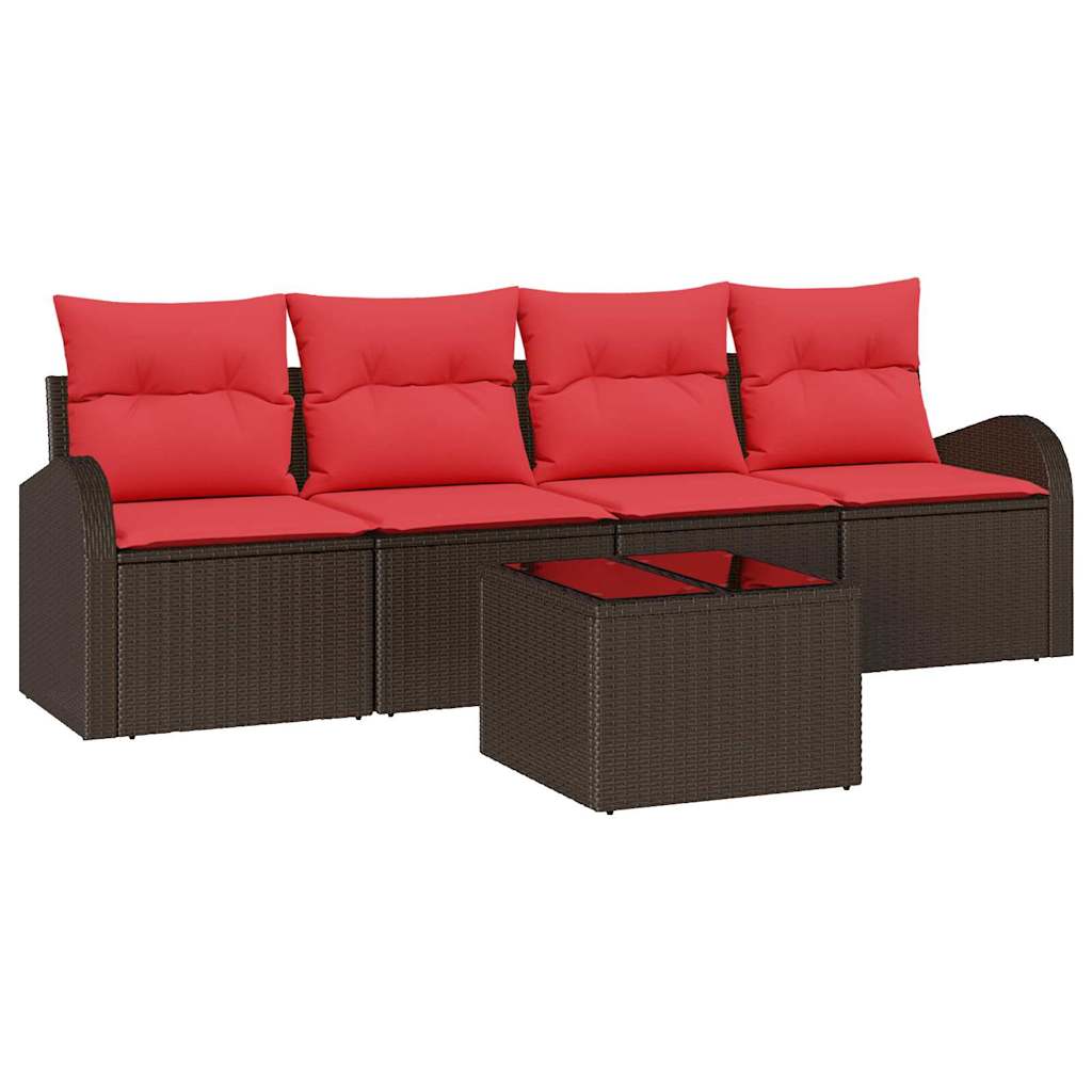 Set Divano da Giardino 5 pcs Beige e Rosso polyrattan | homemem39