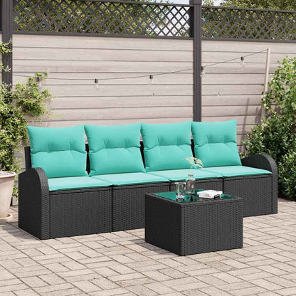 Set Divano da Giardino 5 pz 4-Numero di posti Nero e Turchese