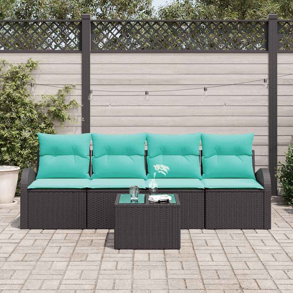 Set Divano da Giardino 5 pz 4-Numero di posti Nero e Turchese