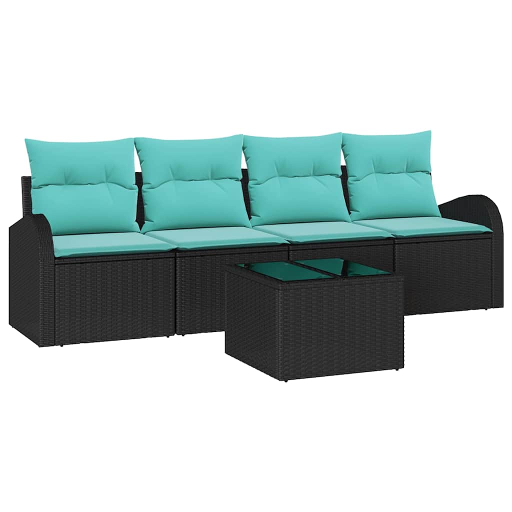 Set Divano da Giardino 5 pz 4-Numero di posti Nero e Turchese