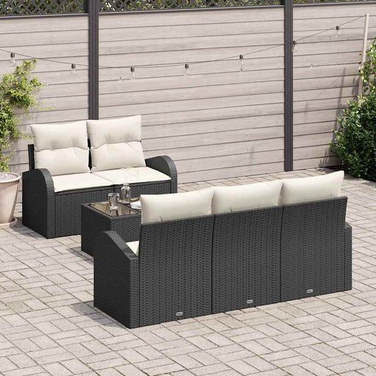 Set Divano da Giardino 6 pcs Nero e Crema polyrattan