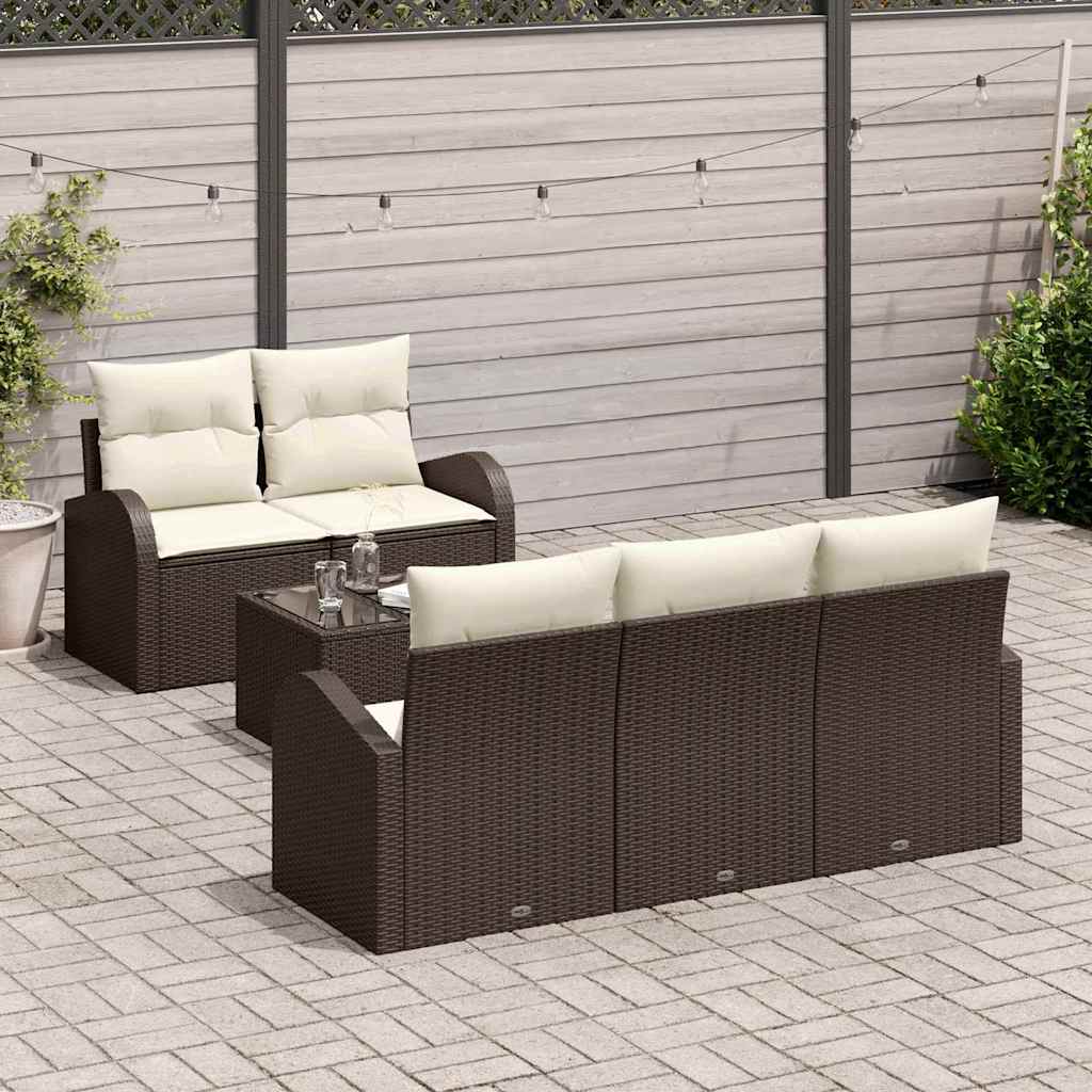 Set Divano da Giardino 6 pcs Marrone e Crema polyrattan | homemem39
