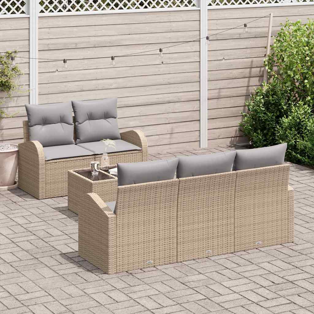 Set Divano da Giardino 6 pcs Beige e grigio polyrattan