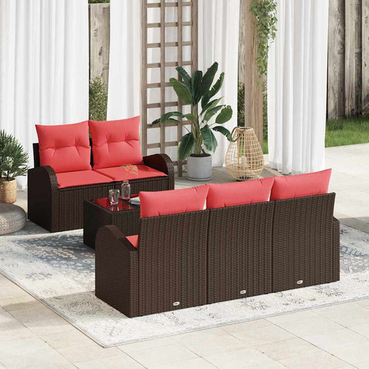 Set Divano da Giardino 6 pcs Beige e Rosso polyrattan