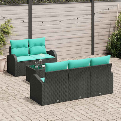 Set Divano da Giardino 6 pz 5-Numero di posti Nero e Turchese