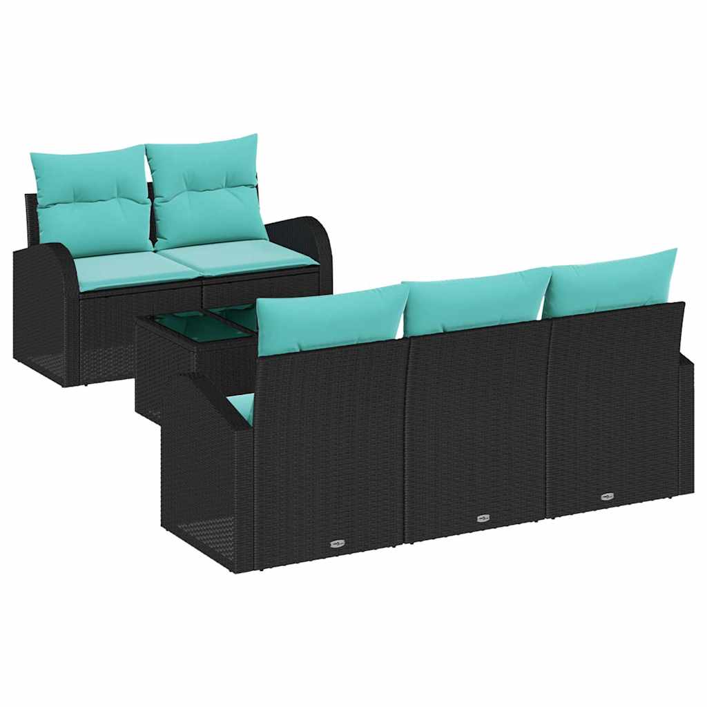 Set Divano da Giardino 6 pz 5-Numero di posti Nero e Turchese