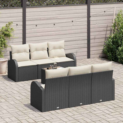Set Divano da Giardino 7 pcs Nero e Crema polyrattan