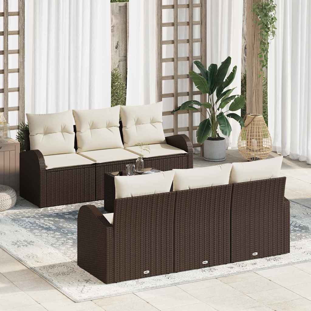 Set Divano da Giardino 7 pcs Marrone e Crema polyrattan | homemem39