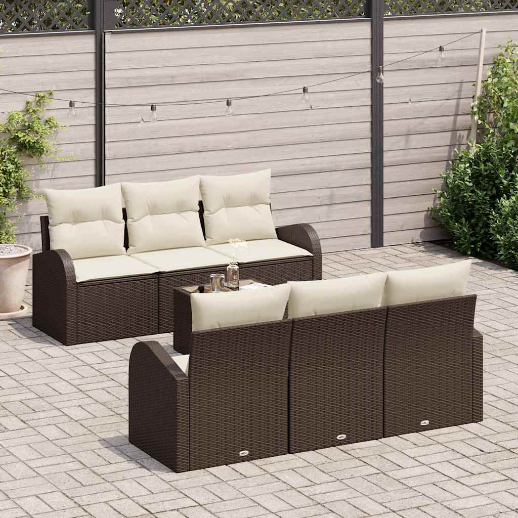 Set Divano da Giardino 7 pcs Marrone e Crema polyrattan | homemem39