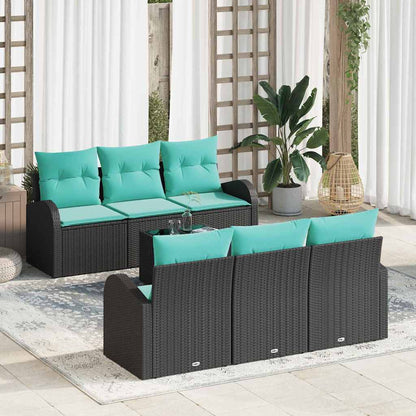 Set Divano da Giardino 7 pz 6-Numero di posti Nero e Turchese