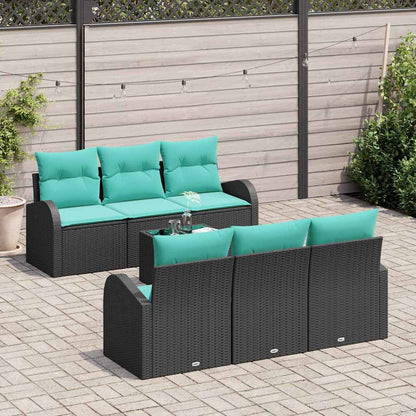 Set Divano da Giardino 7 pz 6-Numero di posti Nero e Turchese