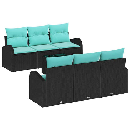 Set Divano da Giardino 7 pz 6-Numero di posti Nero e Turchese