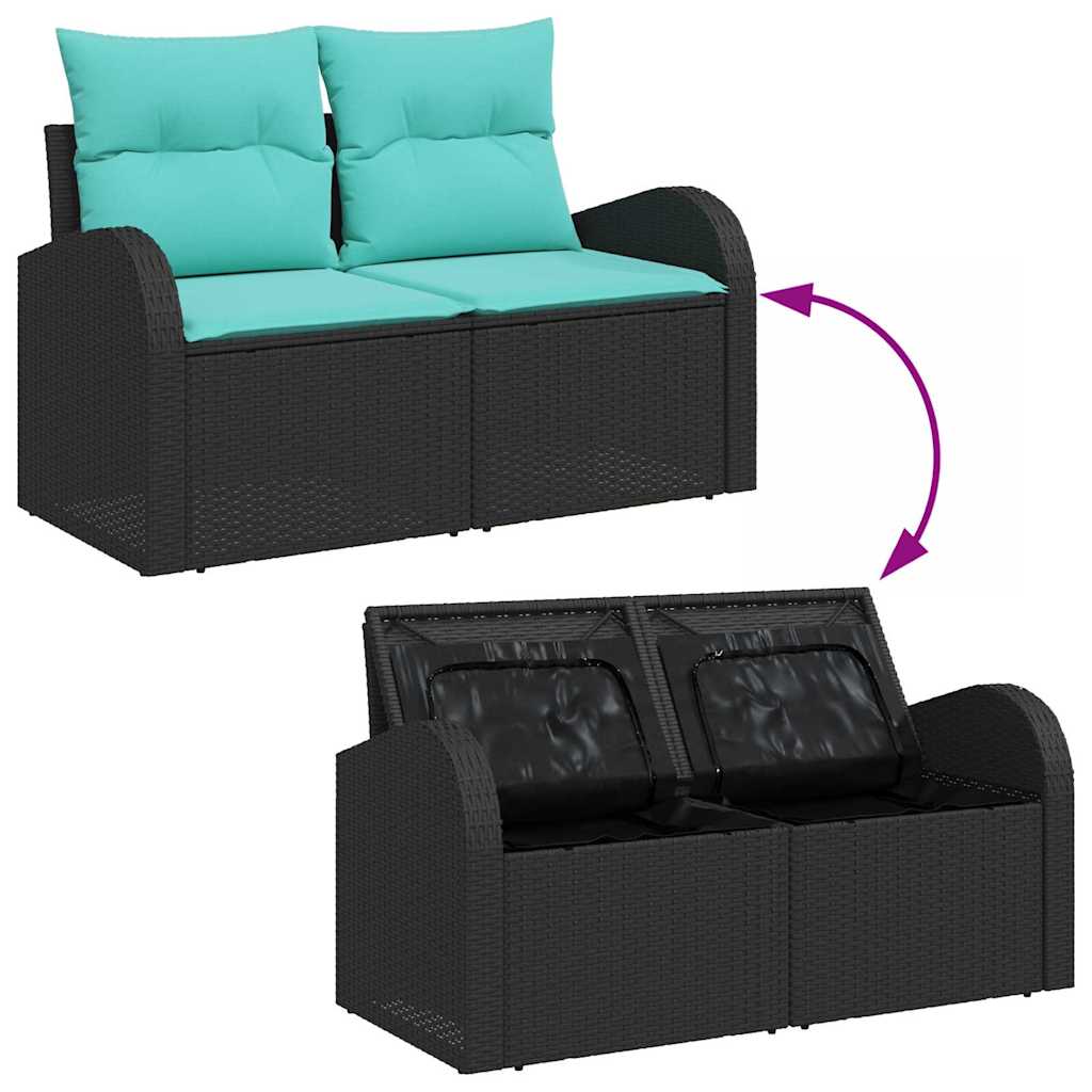 Set Divano da Giardino 7 pz 6-Numero di posti Nero e Turchese