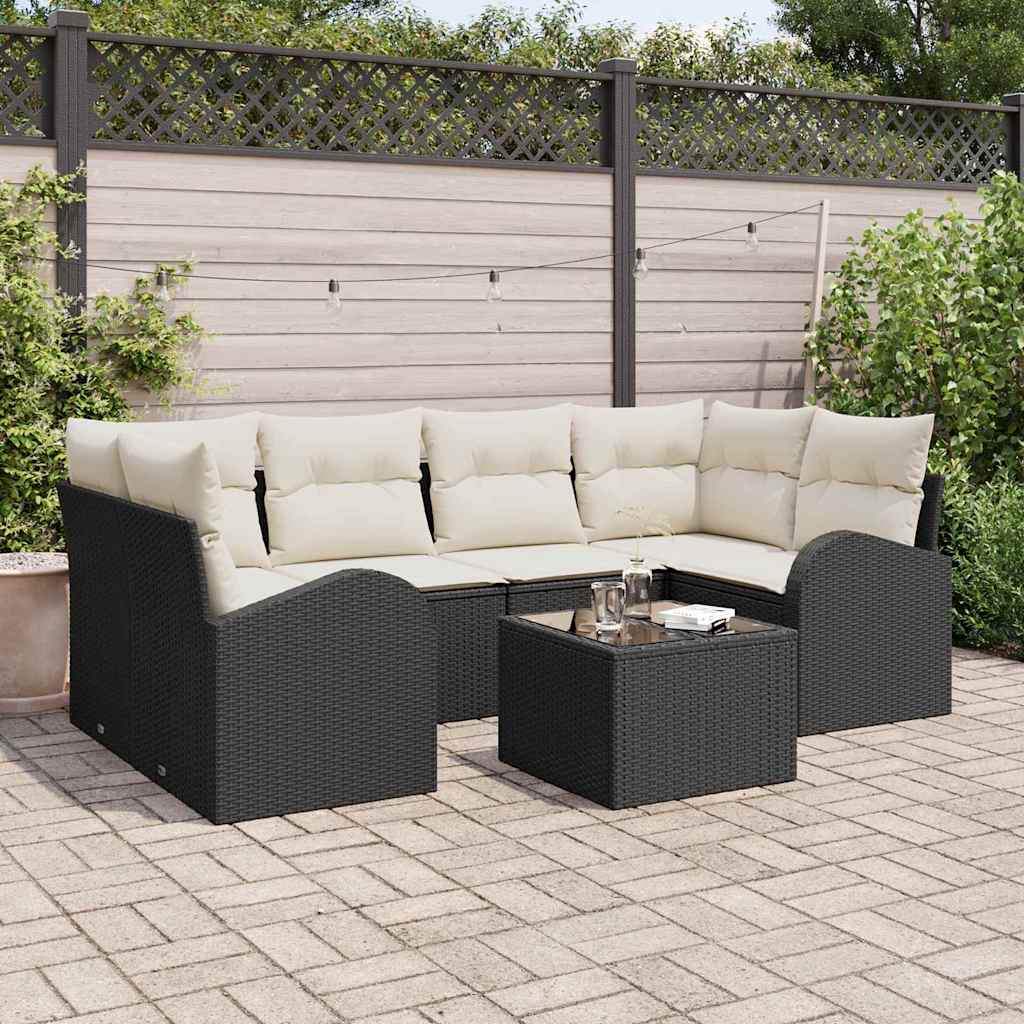 Set Divano da Giardino 7 pcs Nero e Crema polyrattan | homemem39