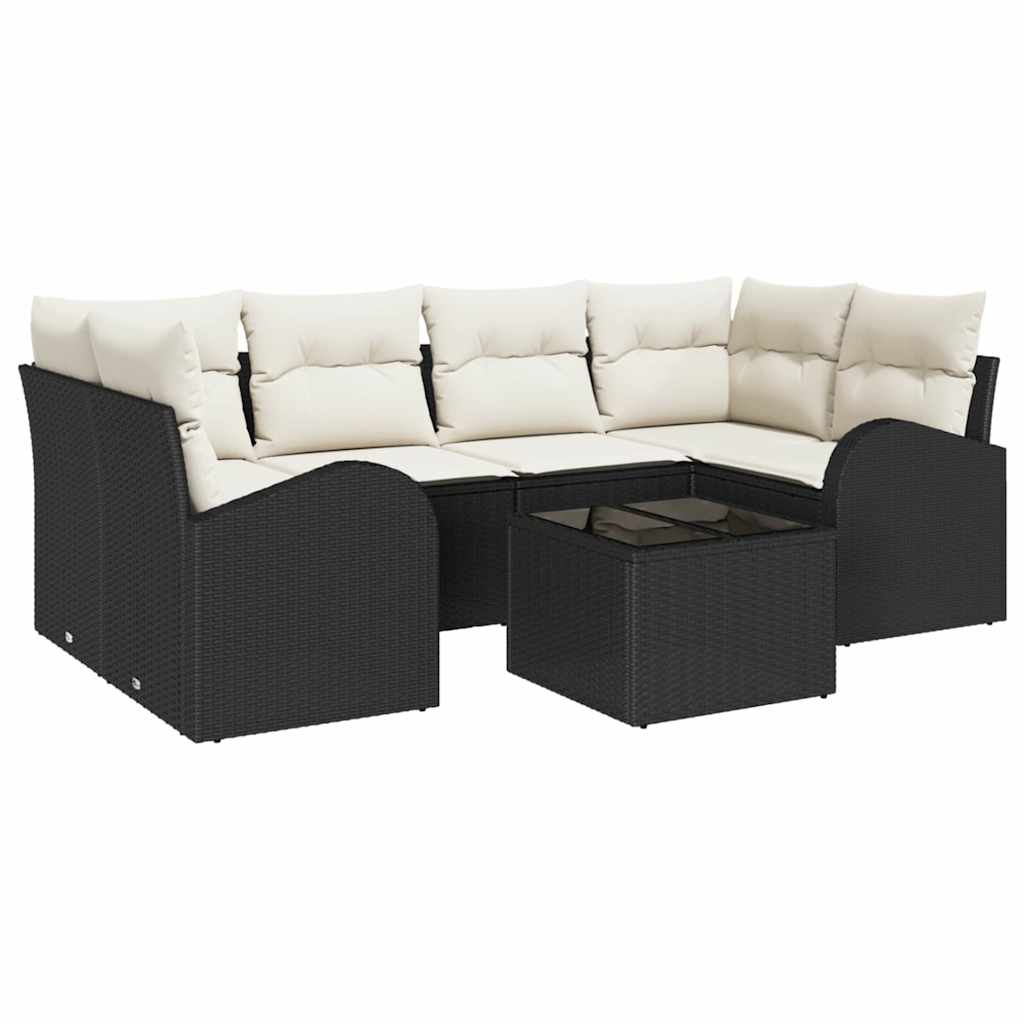 Set Divano da Giardino 7 pcs Nero e Crema polyrattan | homemem39