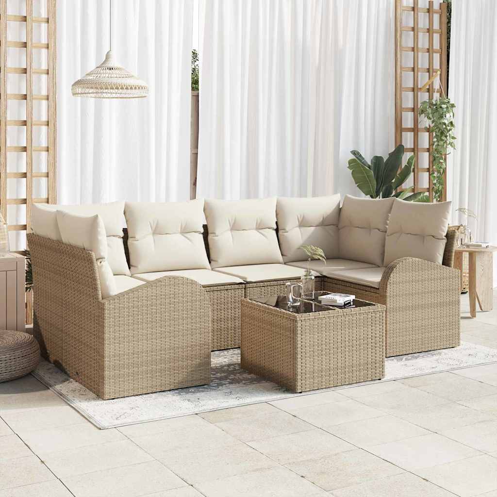 Set Divano da Giardino con cuscino 7 pcs Beige e Crema