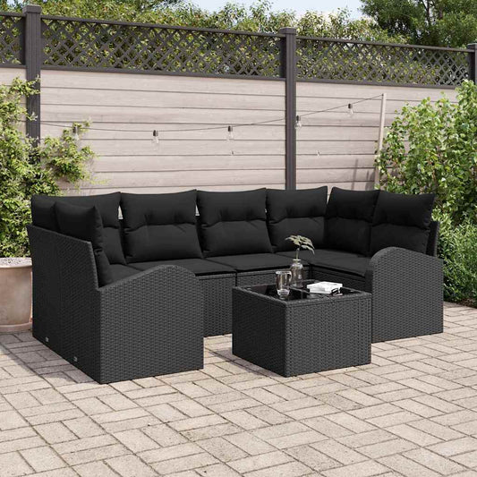 Set Divano da Giardino con archiviazione 7 pcs Nero polyrattan