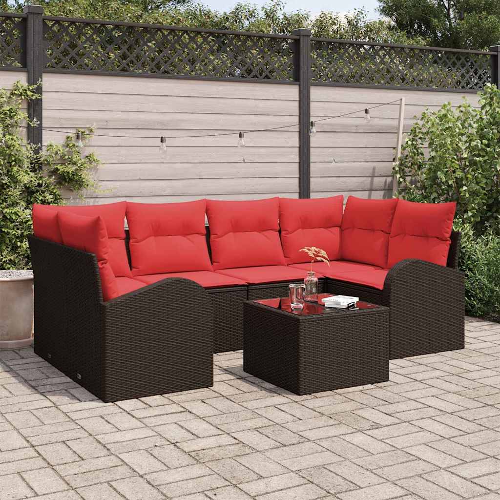 Set Divano da Giardino 7 pcs Beige e Rosso polyrattan | homemem39