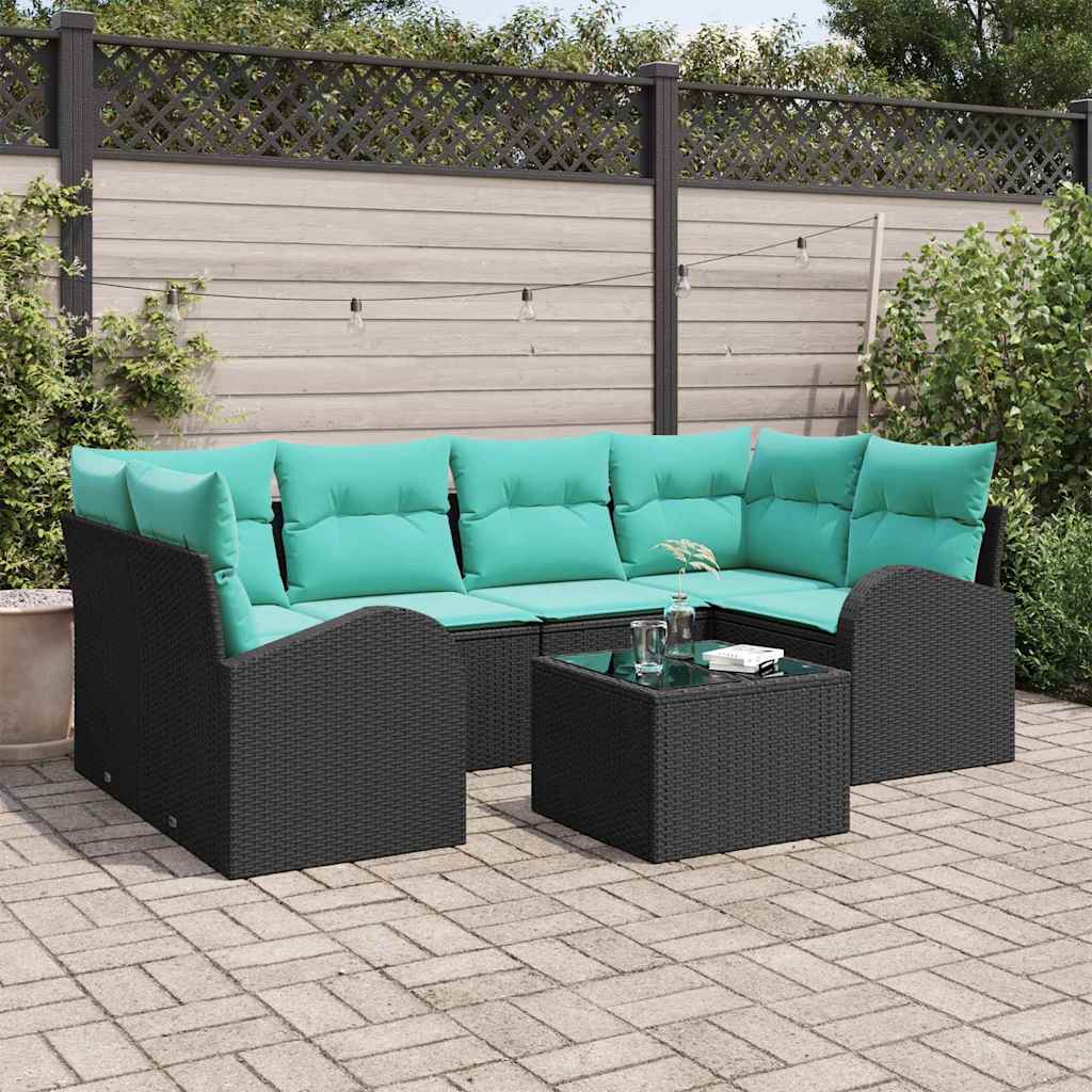 Set Divano da Giardino 7 pz 6-Numero di posti Nero e Turchese