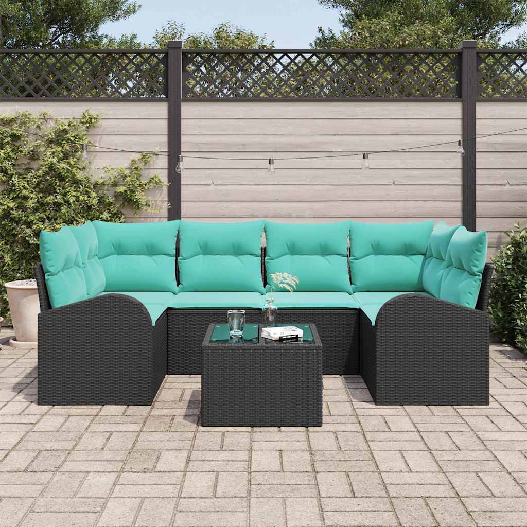 Set Divano da Giardino 7 pz 6-Numero di posti Nero e Turchese