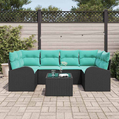 Set Divano da Giardino 7 pz 6-Numero di posti Nero e Turchese