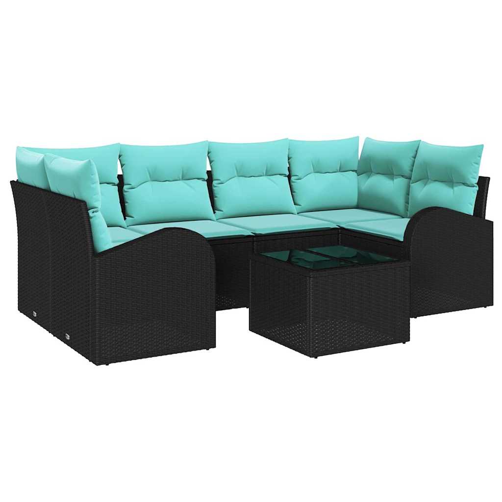 Set Divano da Giardino 7 pz 6-Numero di posti Nero e Turchese