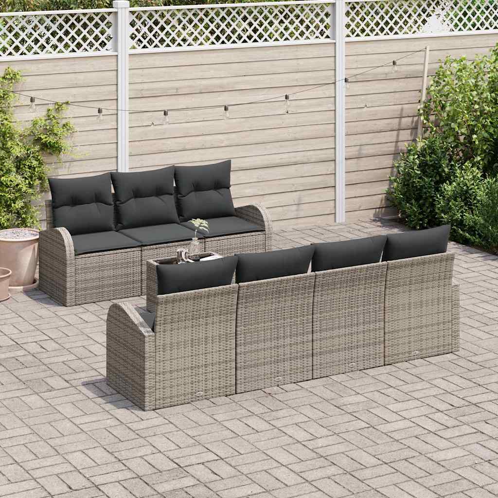 Set Divano da Giardino 8 pcs Grigio Polyrattan, Acciaio e Vetro | homemem39