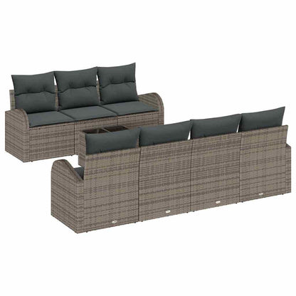 Set Divano da Giardino 8 pcs Grigio Polyrattan, Acciaio e Vetro | homemem39