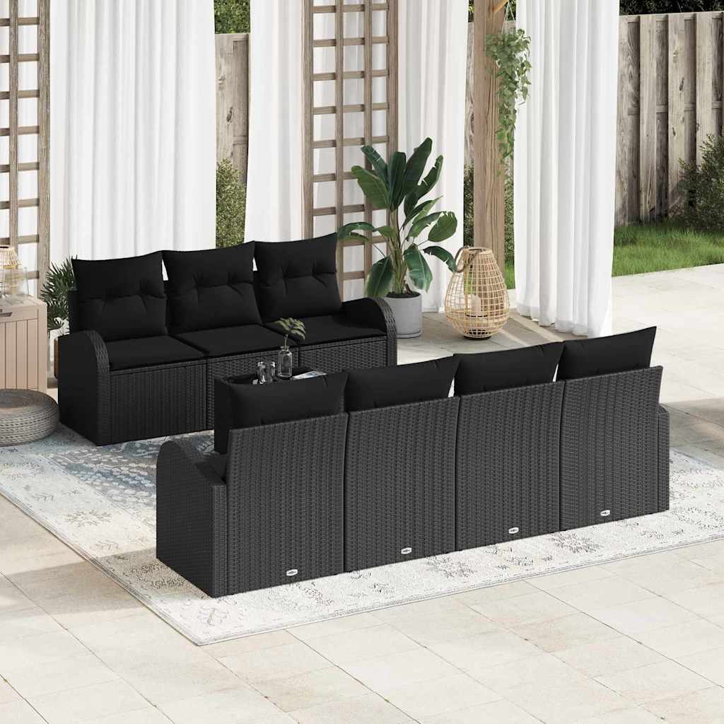 Set Divano da Giardino 8 pcs Nero Polyrattan, Acciaio e Vetro | homemem39