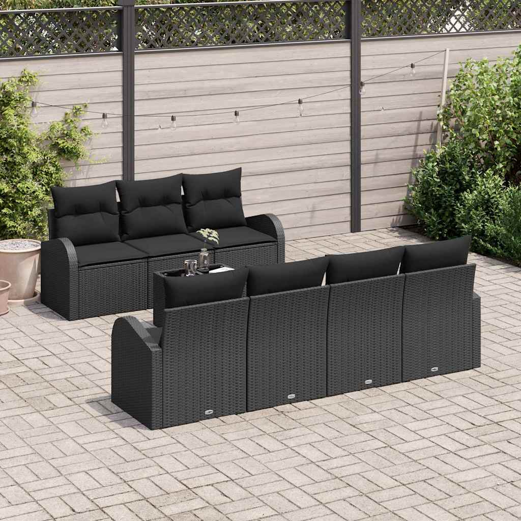 Set Divano da Giardino 8 pcs Nero Polyrattan, Acciaio e Vetro | homemem39