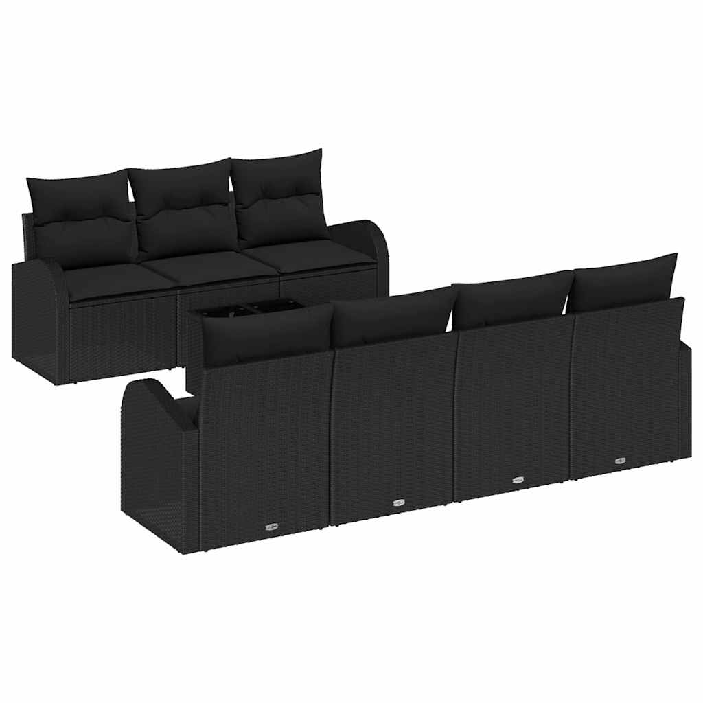 Set Divano da Giardino 8 pcs Nero Polyrattan, Acciaio e Vetro | homemem39
