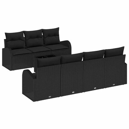 Set Divano da Giardino 8 pcs Nero Polyrattan, Acciaio e Vetro | homemem39