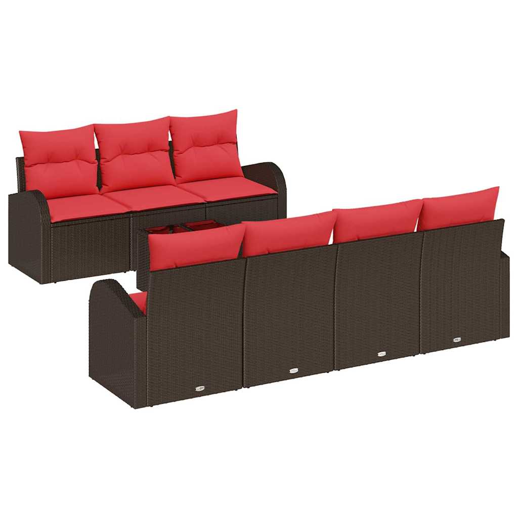 Set Divano da Giardino 8 pcs Beige e Rosso polyrattan | homemem39