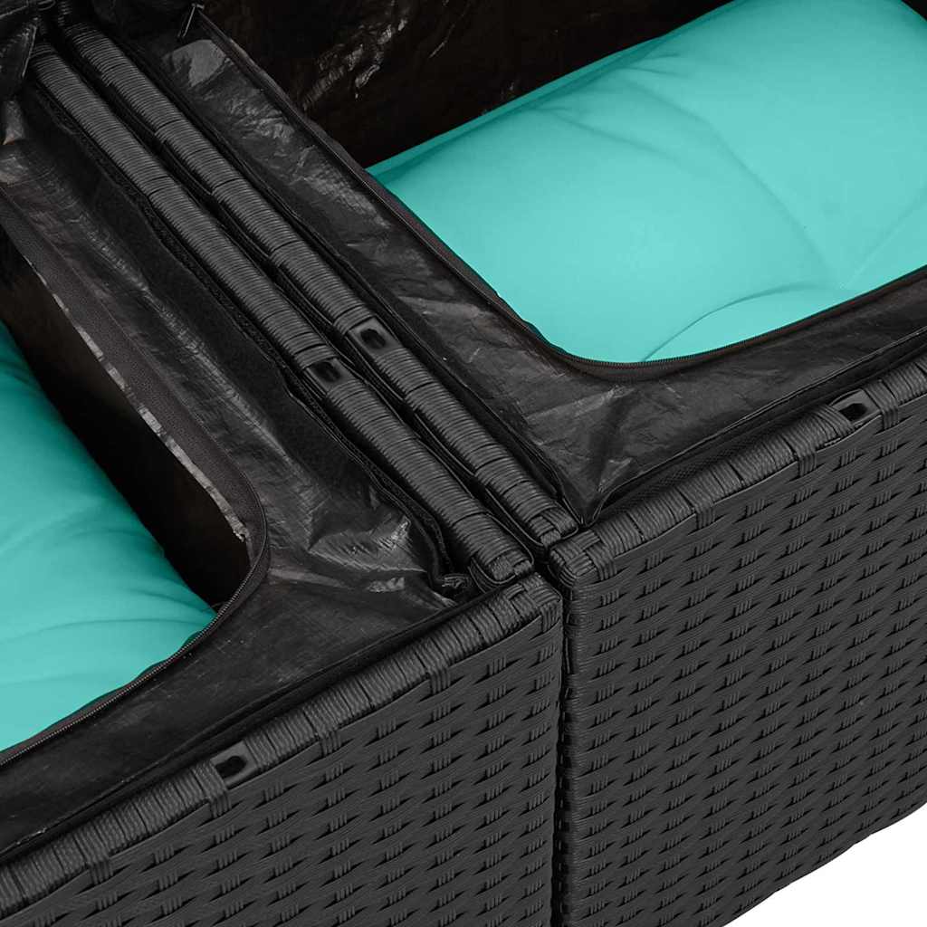 Set Divano da Giardino 8 pz 7-Numero di posti Nero e Turchese