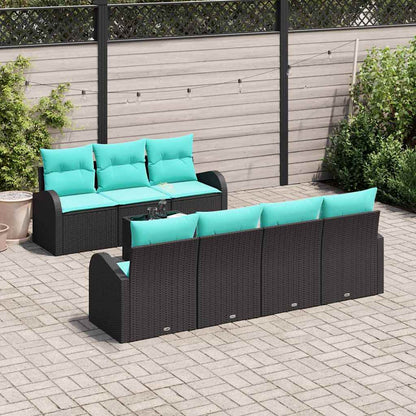 Set Divano da Giardino 8 pz 7-Numero di posti Nero e Turchese
