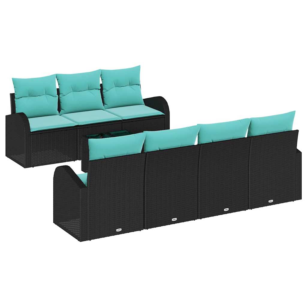 Set Divano da Giardino 8 pz 7-Numero di posti Nero e Turchese