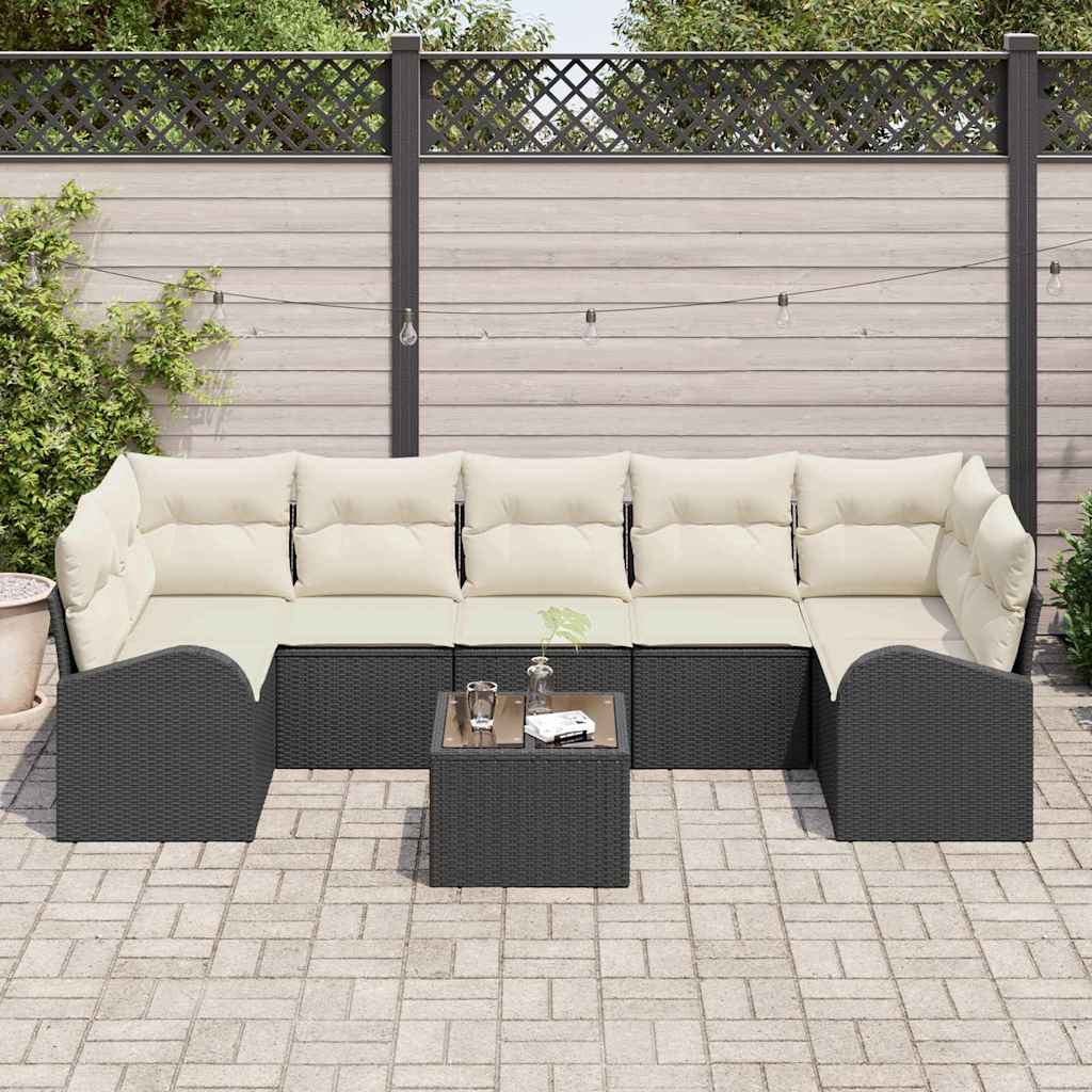 Set Divano da Giardino 8 pcs Nero e Crema 289 x 124 x 69 cm | homemem39