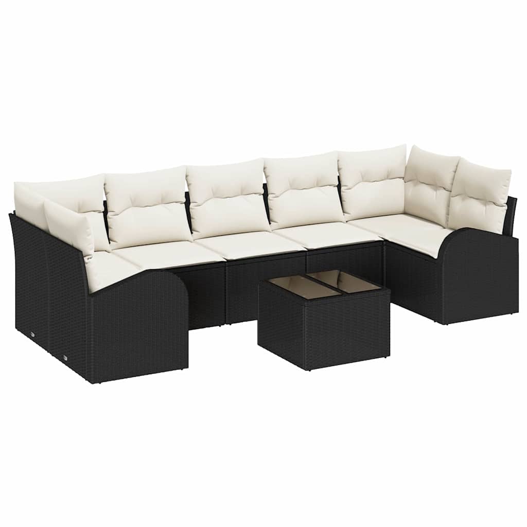 Set Divano da Giardino 8 pcs Nero e Crema 289 x 124 x 69 cm | homemem39