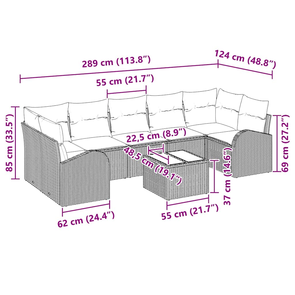 Set Divano da Giardino 8 pcs Marrone e Crema 289 x 124 x 69 cm | homemem39