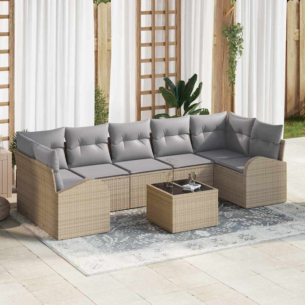 Set Divano da Giardino 8 pcs Beige e grigio 289 x 124 x 69 cm | homemem39
