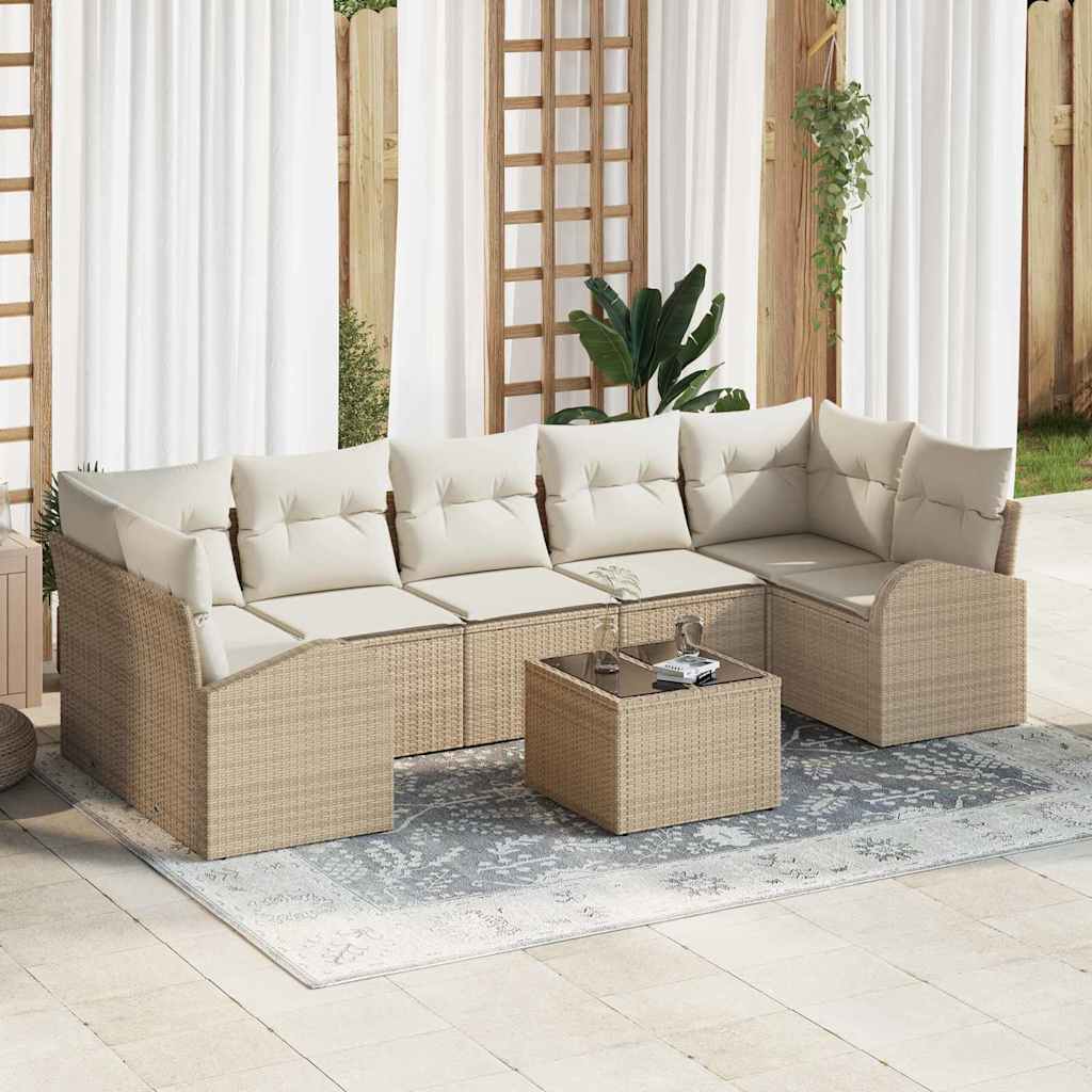 Set Divano da Giardino con cuscino 8 pcs Beige e Crema