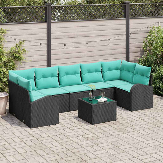 Set Divano da Giardino 8 pcs Nero e Turchese polyrattan | homemem39