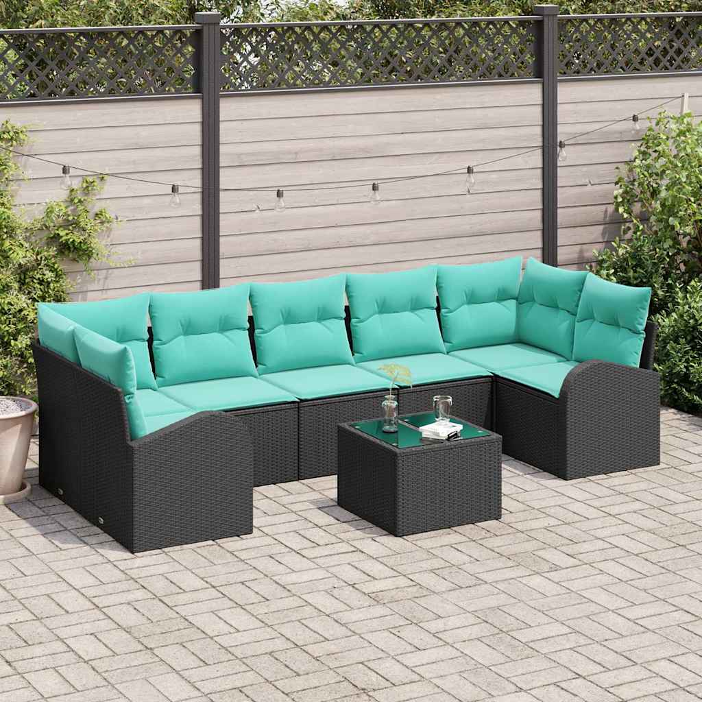 Set Divano da Giardino 8 pz 7-Numero di posti Nero e Turchese