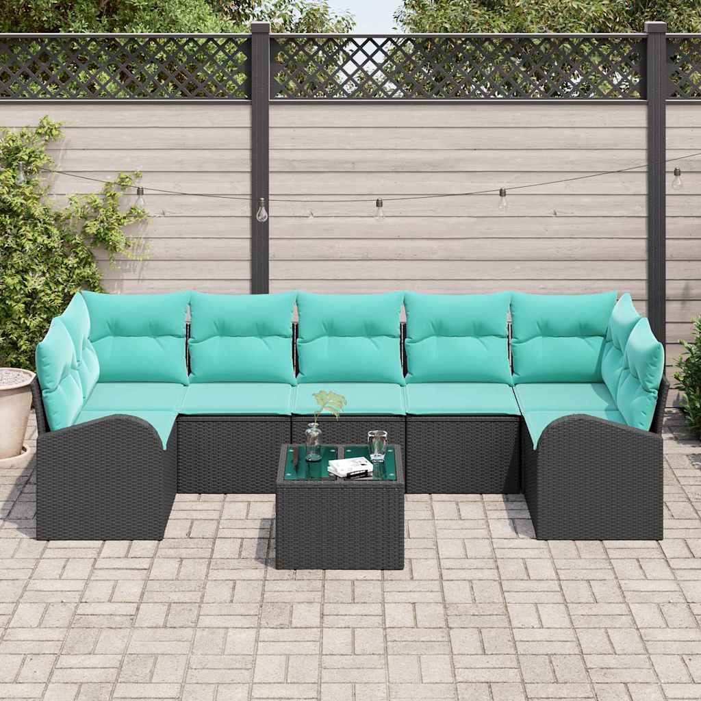 Set Divano da Giardino 8 pz 7-Numero di posti Nero e Turchese