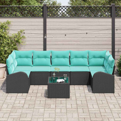 Set Divano da Giardino 8 pz 7-Numero di posti Nero e Turchese